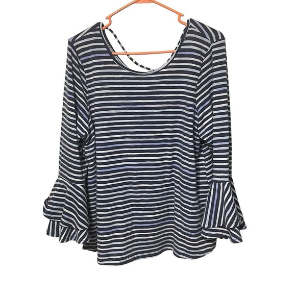 Lane Bryant Tops - New Lane Bryant Top Women's Plus 14/16 Navy V-Neck 3/4 Bell Sleeve Striped Shirt